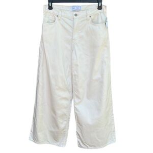 NWT Gap Wide-Leg Baggy Mid-Rise Cream Pants Size 8 Petite Relaxed Fit